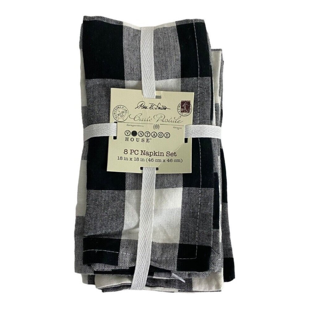 Park B Smith Vintage House White Black Buffalo Plaid 18" x 18" 8 PC Set NEW